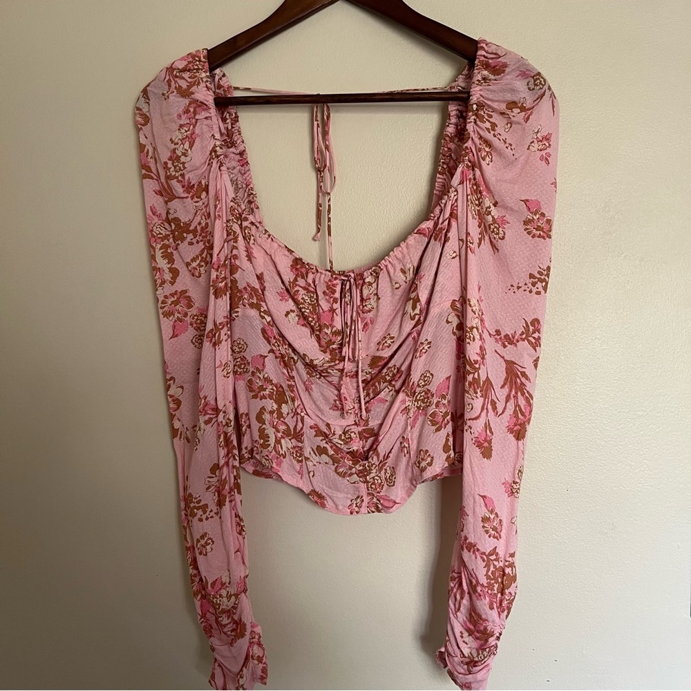 Free People Hilary Printed Top Size Small Pink Combo Smocked Back Blouse NEW - Picture 7 of 7